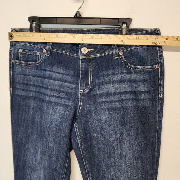 Maurices Bootcut Jeans Womens 11/12 34" Dark Wash Stretch Distressed Y2K Cowgirl - Picture 7 of 10